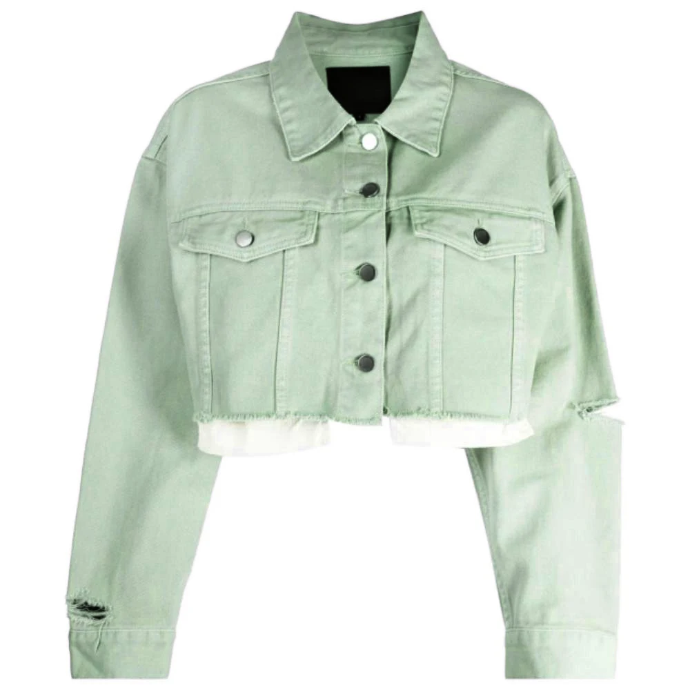 New Design Short Ripped Denim Jacket Stylish Washed Outerwear Casual Fitted Pink Purple Women Jeans Jacket factory