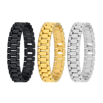 High end 316L stainless steel men bracelets gold plated watch steap band chain bracelet