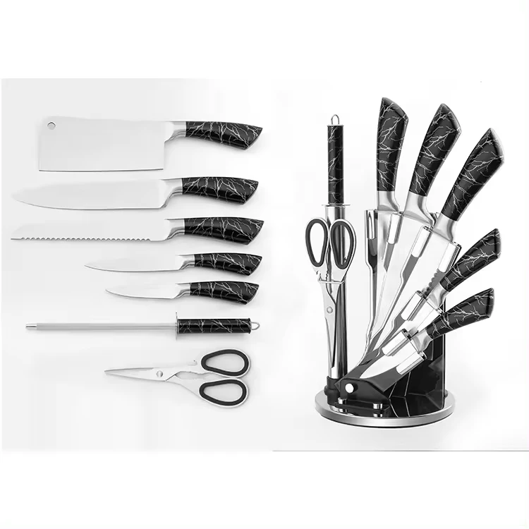 2024 Hot Selling Kitchen Knife Accessories  8PCS Kitchen Knife Set High Marble Handle With Extra Sharp Blades And Acrylic Stand