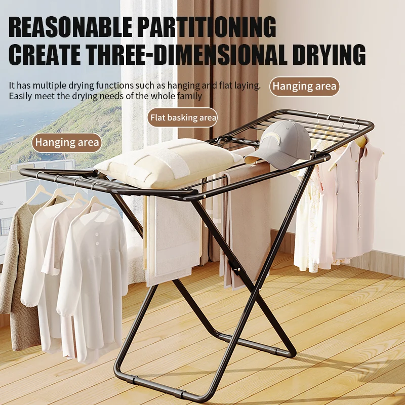 product floor standing steel type home hanger clothes dress foldable drying rack cloth laundry stand drying clothes hanger dryer rack-5