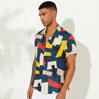 Summer For Factory Wholesale New Arrivals Beach Cotton Color Block Printed Short Sleeve Summer Shirt For Men