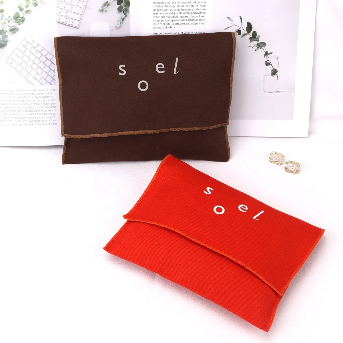 2023 New Design Cotton Twill Envelope  Wallet Tie Packaging Bag Custom Logo Printed Twill Dust Envelope Pouch