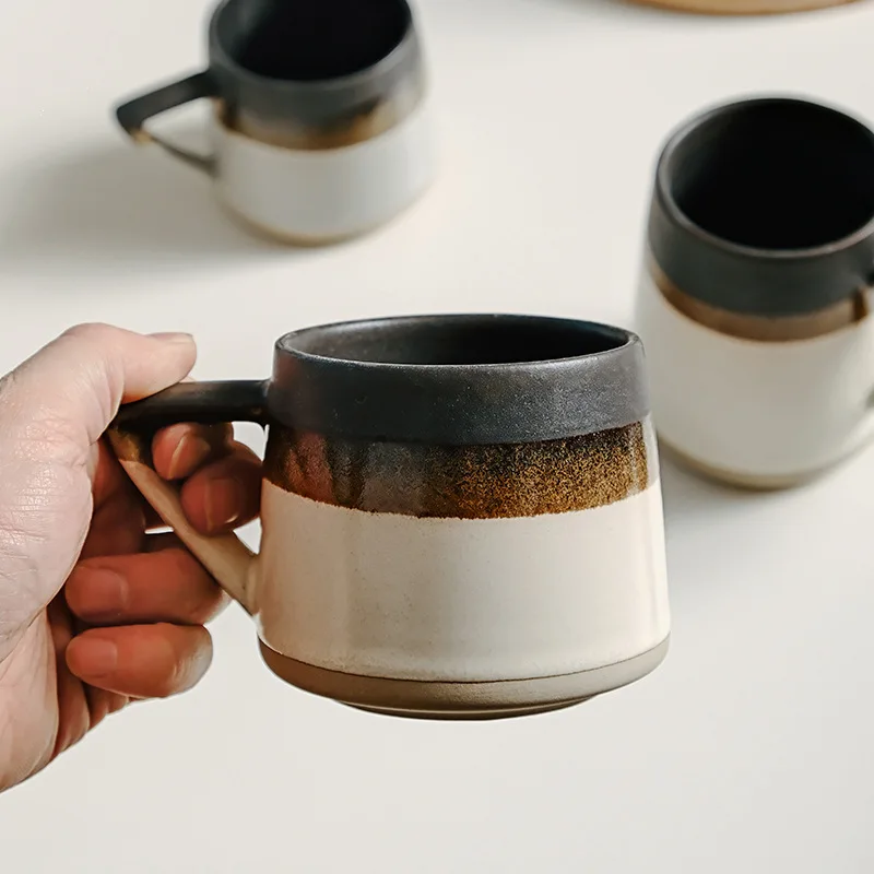 wholesale eco friendly bulk japanese style retro stoneware custom logo ceramic coffee mugs with handle