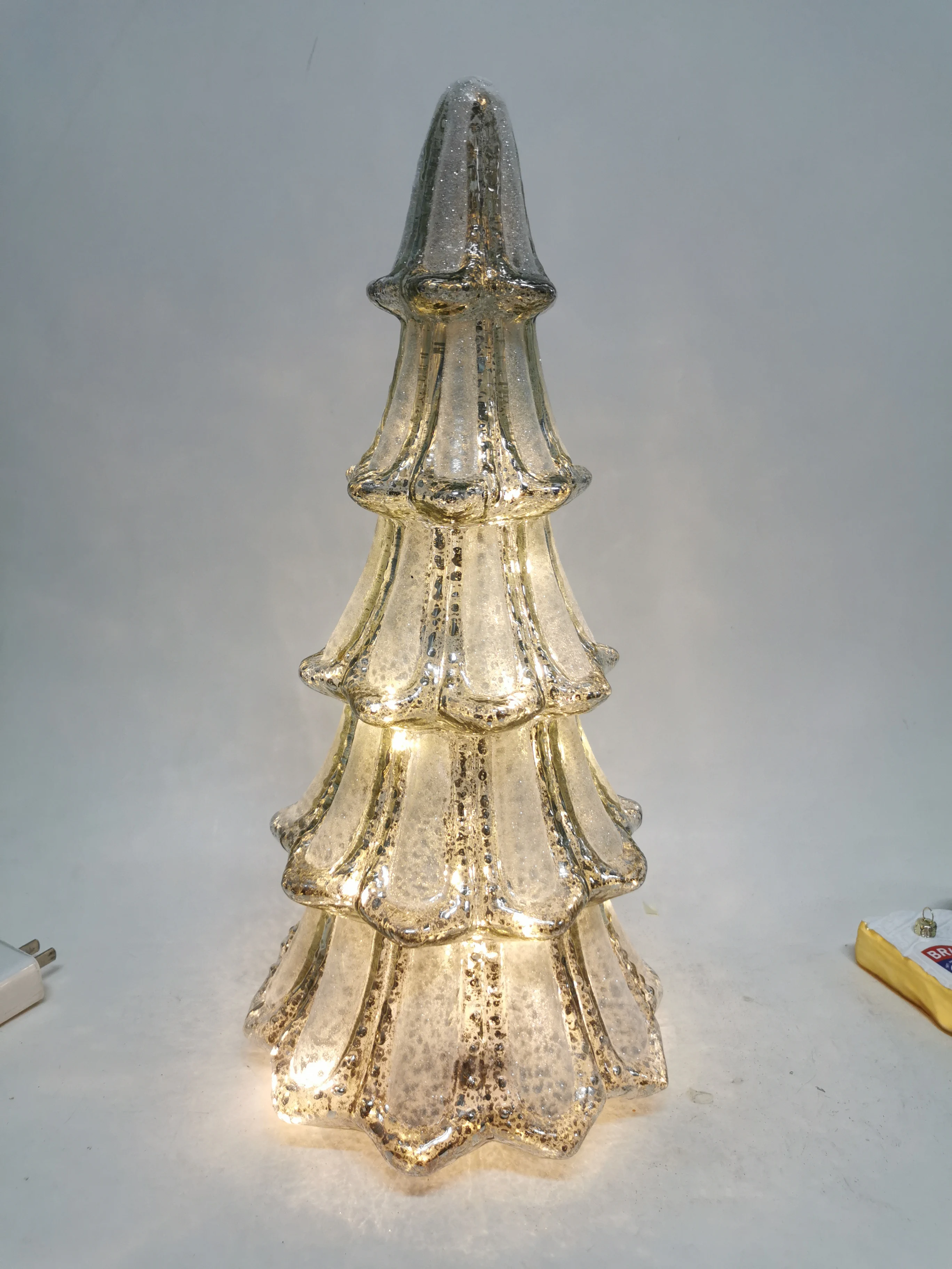 Hand blown large silver mercury Christmas tree Home holiday led lighted table top glass tree lights decoration supplies details