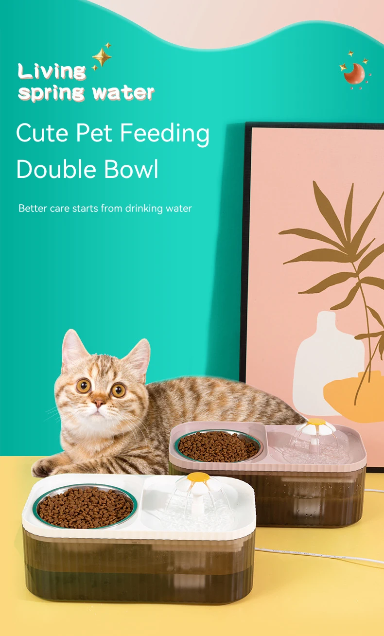 Pet Cat Water Fountain Drinking Bowl With Food Bowl USB Automatic Water Dispenser Super Quiet Drinker Cat Water Fountain manufacture