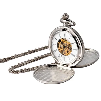 Silver Double Polished Face Hand Winding mechanical Antique Retro Roman pocket watch