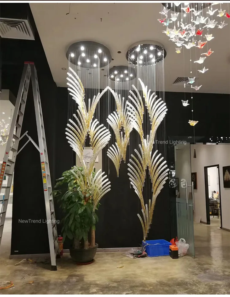 CPL-271 Luxury Style Indoor Ceiling Hanging Light Hotel Lobby Villa Staircase Gold Glass LED Chandelier factory