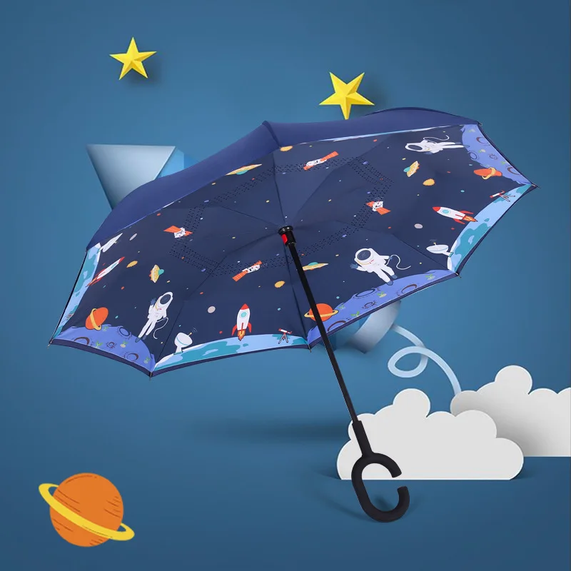 ZD072 Double Layer Hands Free Inverted Umbrella Kids UV Sun Car Umbrella C Type Handle Kids Reverse Open Folding Umbrellas