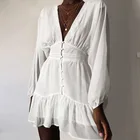 Dress Sexy V Neck Women's Summer Dress Lace Long Sleeve Mini Wedding Party Dress Ruffle Elegant Clothes