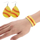 Earrings And Bracelet The New 2020 Fashion Ball Flag Sport Leather Earrings And Bracelet Set