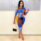 AOMEI Good Quality Print Midi Dresses Women Lady Elegant Long Sleeve Casual Simple Summer Long Dress