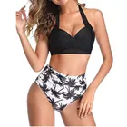 Women New Vintage Sexy Bikini 2 Piece Retro Halter Ruched High Waist Swimsuits Set Designer Swimwear