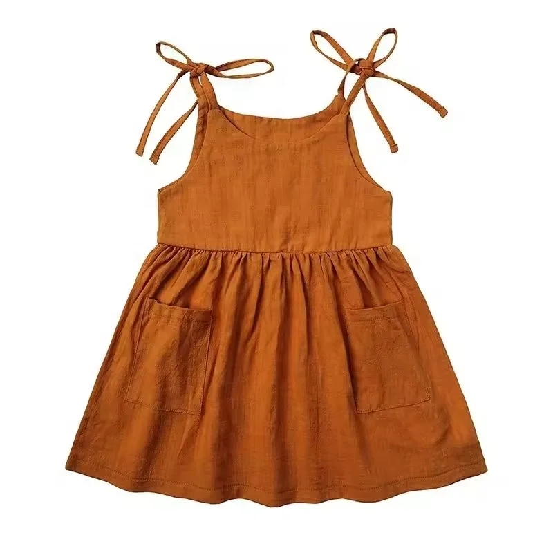 Girls Off Shoulder Dress Sleeveless Ruffle Spaghetti Straps Smocked A-Line Chiffon Dress 5-10Y