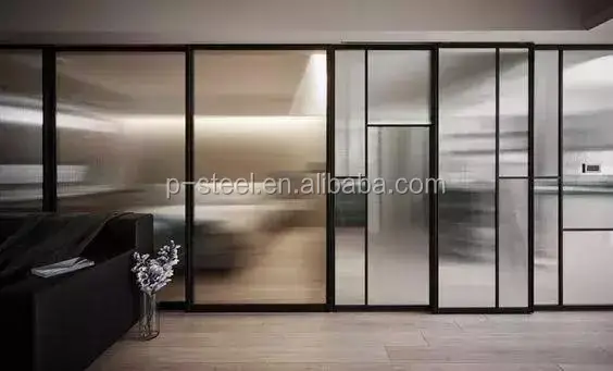 Customizable Modern Style Sliding Door with French Design Steel Frame Hanging Curtain-IdealCN Supplier details