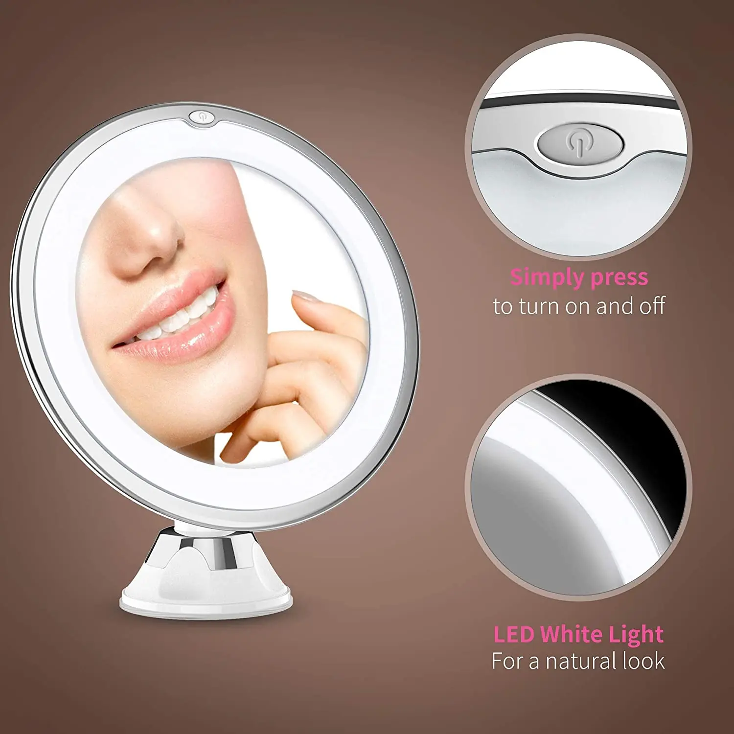 touch screen light up travel flexible 10X magnifying suction portable smart makeup table mirror led mirror vanity with light