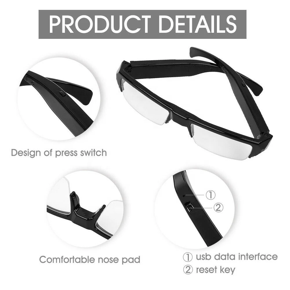 Smart Glasses Full HD 1080P Liver Stream Camera Audio Video Recorder DVR DV Security Cam