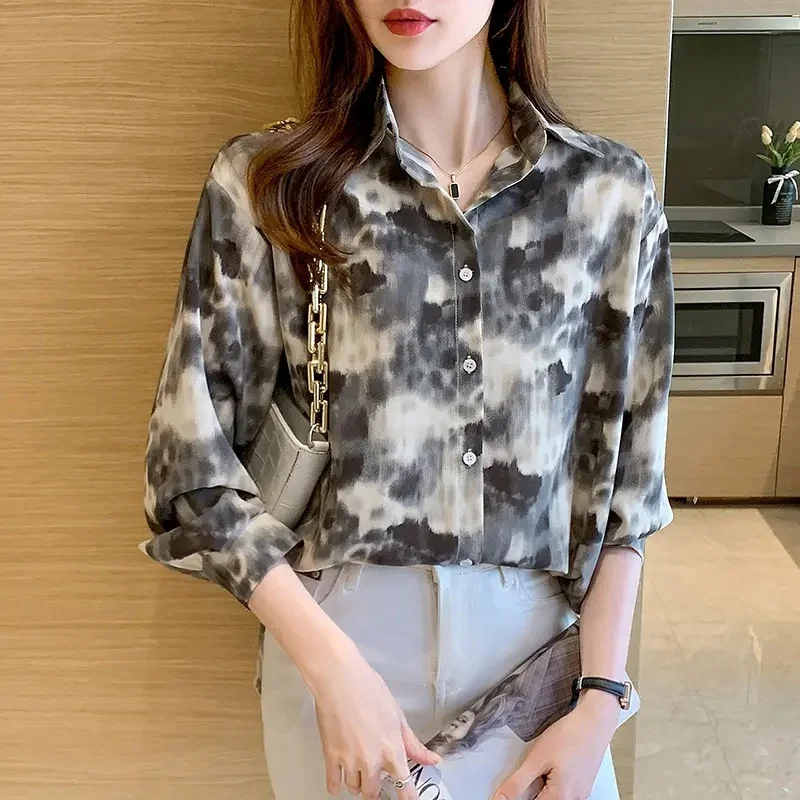 High quality wholesale 2024 women's shirt four seasons new long sleeve V-neck women's blouse blouse loose women's shirt