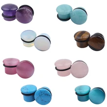 Organic Stone Ear Plugs and Tunnels Set Single Flare Piercings with Black Leather Ring Body Jewelry for Weddings