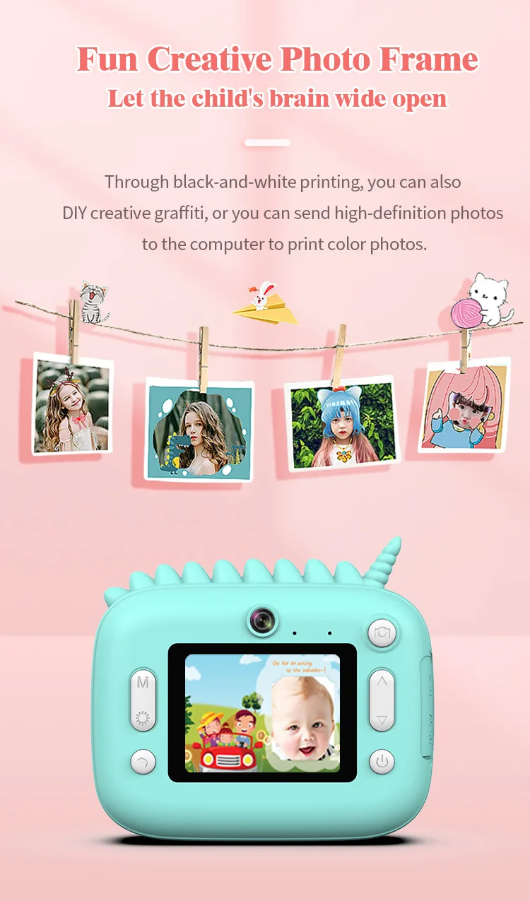 Unicorns Kids Camera Instant Print  1080P Selfie Digital Video Camera Children Thermal Photo  Instant Print  Camcorder