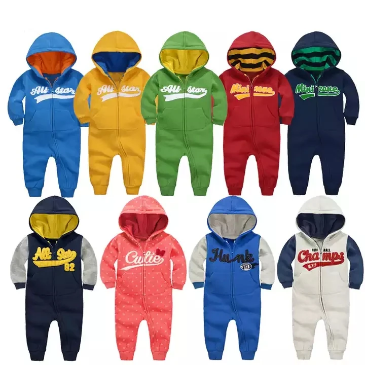 manufacturer Hot Sale Infant Sweatshirt Baby Jumpsuit Boy Baby Boy Zip Up Hooded Jumpsuit Romper