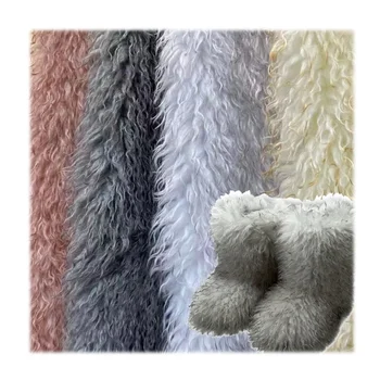 Luxury 60mm long pile curly fluffy fleece fabric thick warm tie-dyed polyester material faux wool fur fabric for shoe garment