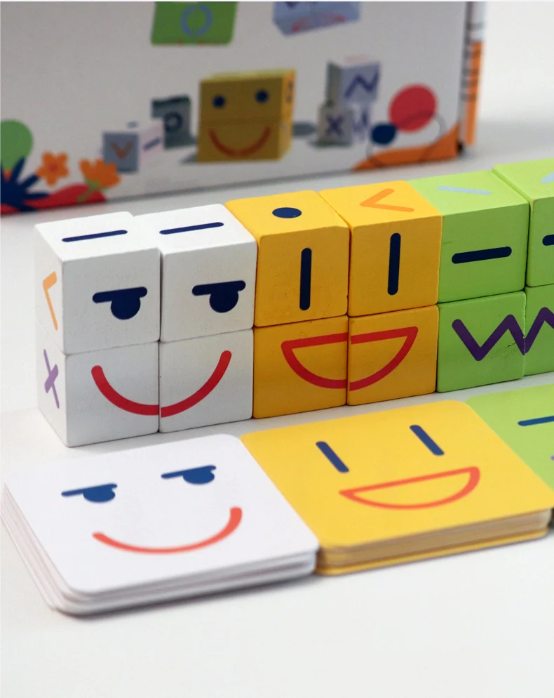 Cube changeant de visage en bois, jeu d'expression, blocs de construction, Puzzles éducatifs, jouets, jeux de société pour enfants, fournisseur