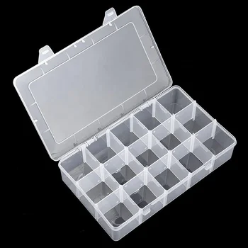 Large 15 Grid Clear Organizer Box Adjustable Dividers Plastic Compartment Storage Container for Craft Beads Jewelry Small Parts