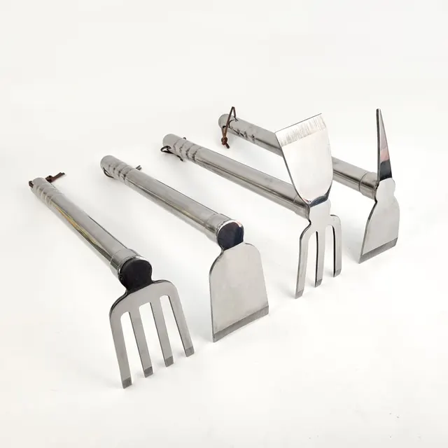 4-Piece Stainless Steel Multi-Purpose Garden Tool Set Outdoor Digging Fork Shovel Rake for Bonsai Care