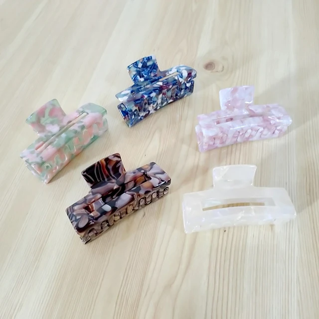 Korean Medium Rectangular Pattern Hair Claws Acetate Hair Clips Back Of Head Grab Shark Clip Temperament Bath Hair Accessories