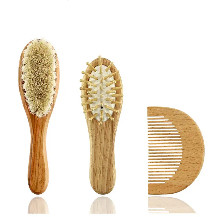 Hot sale wholesale yiwu supplier soft brush massage comb beech wood baby hair comb and brush set