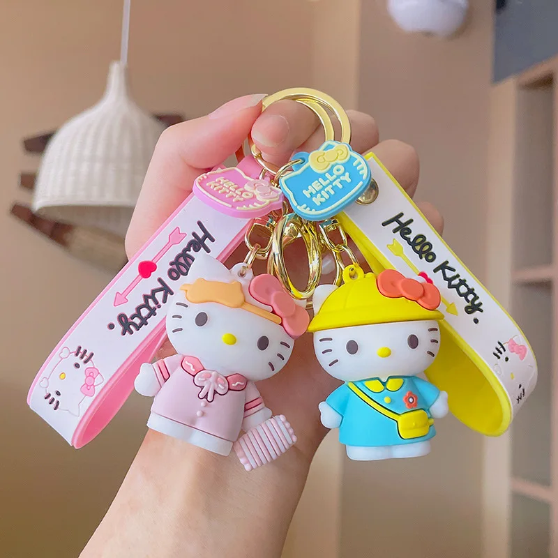 Hot sales 8 colors Custom Llaveros Cartoon 3D Cute Anime Hello kitty Cartoon Car accessories Rubber key chains