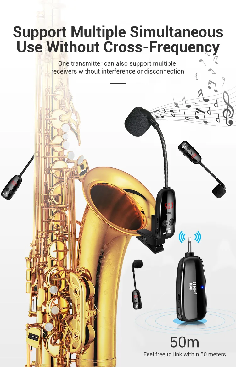 Portable Wireless Saxophone Microphone System Musical Instrument