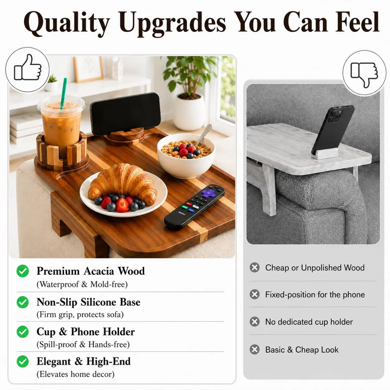 product acacia wood couch arm tray sofa armrest table with cup holder phone holder sofa side organizer for home living room-5