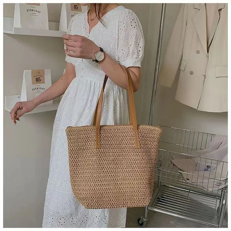 HUAYI Hollow paper rope woven bag fashion shoulder straw woven bag casual women's shoulder bags