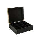 Professional Manufacturer Custom Logo Handmade Glossy Black Tea Box With 6 Compartments