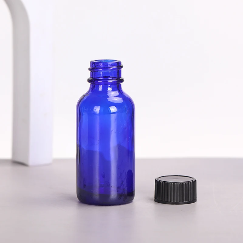 30ml 1ounce Mini Empty Cobalt Blue Rounded Boston Dropper Essential Oil Glass Bottle with 20mm PolyCone Lined Bakelite Caps