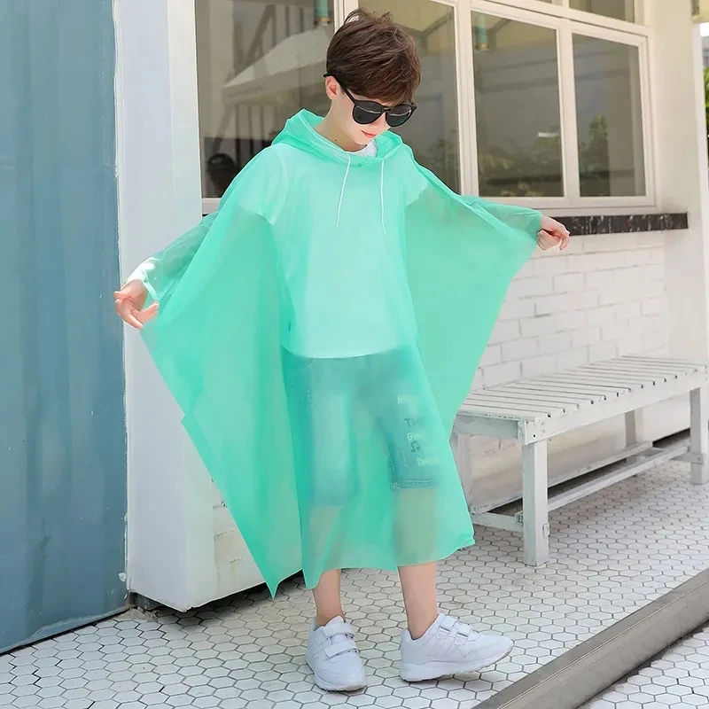 HJH434 Children Raincoats PEVA Waterproof Thickened Rain Coat Reusable Transparent Rain Jacket Clear Kids Rain Wear Suit