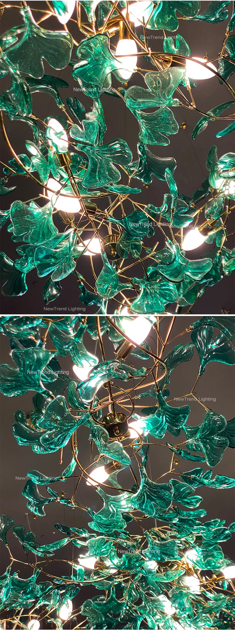 CPL-42G Custom Hotel Lobby Villa Decoration Ginkgo Leaf Large Project Modern LED Glass Chandelier Pendant Light manufacture
