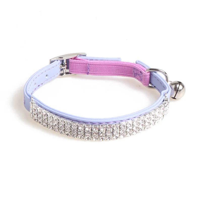 Wholesale Rhinestone Dog Cat Collar High Quality Pu Leather Puppy Cat Collar with Bell