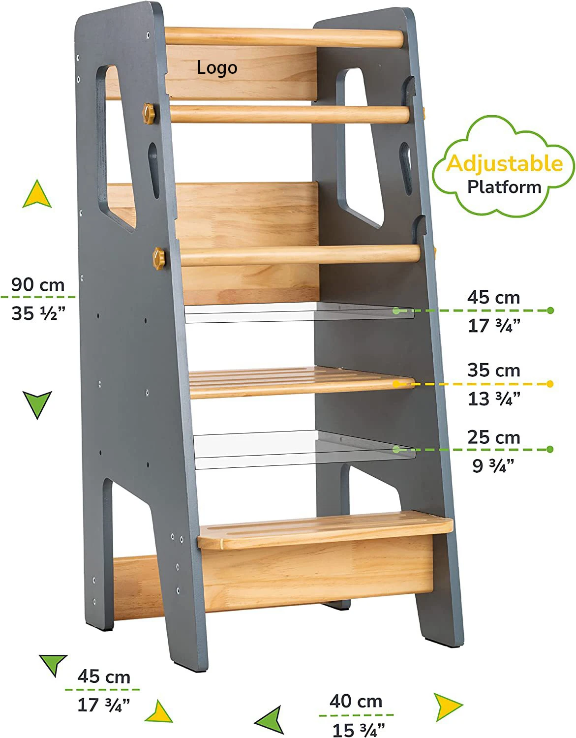 Tabouret d'aide à la cuisine personnalisé, tour debout pour tout-petits, tour d'apprentissage en bois Montessori pour enfants, détails