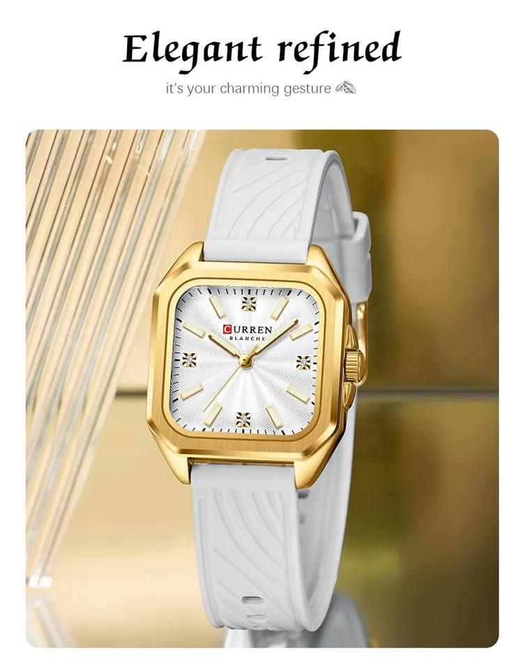 CURREN 9113 New Fashionable Classic Women's Quartz Watch Night Light Waterproof Square Calendar Business Quartz Women Watch