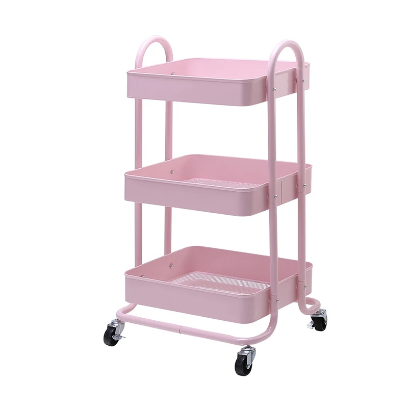 Wholesale Steel 3 Tier Mesh Wire Basket Mobile Rolling Storage Rack Bathroom Utility Shelf Kitchen Cart Trolley With Wheels