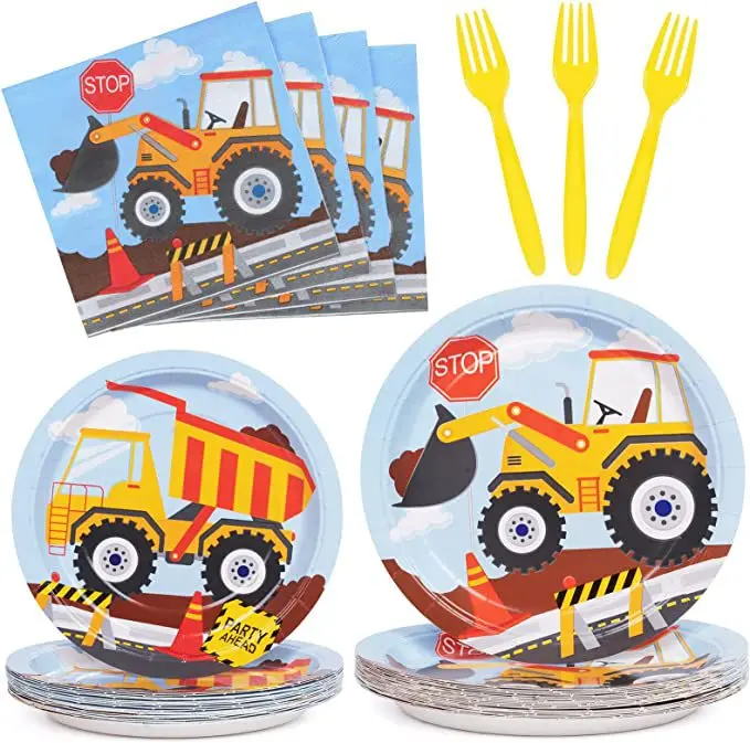 Construction Site Engineering Car Theme Party Cutlery Set Paper Plate Napkin Fork