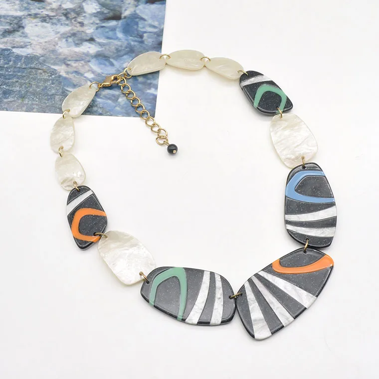 New design gold stainless steel linked colorful acrylic jewelry Fashion womens chain necklace