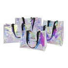 Custom Logo Shoping Bags Transparent Tote Clear Holographic PVC Reusable Shopping Bag With Handles
