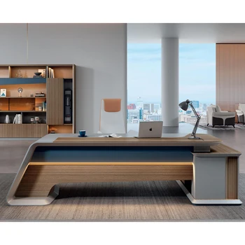 Modern  Luxury Style L Shape Chairman And Ceo Executive  Office Furniture Desk Walnut Wooden Top Computer Exactive Desk