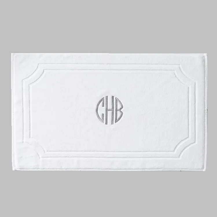 Custom embossed logo foot mat super absorb 100% cotton bath mat towel non-slip