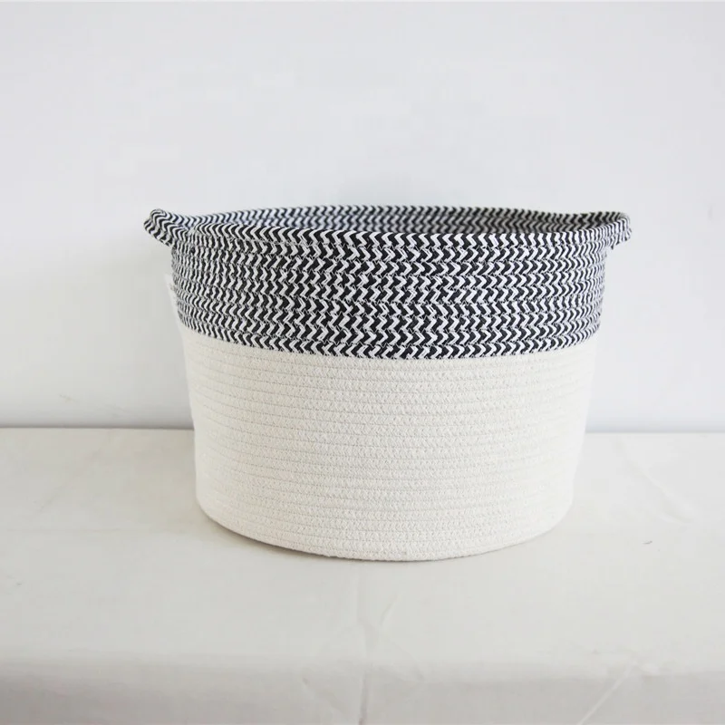 Folding handmade for household cotton rope basket living room plant rope basket toy storage basket with handles