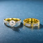 Gold Ring Engagement Zircon Lover Gift Jewelry Brass Gold Plated Couples Marriage Ring Engagement Fashion Ring Set 2Pcs