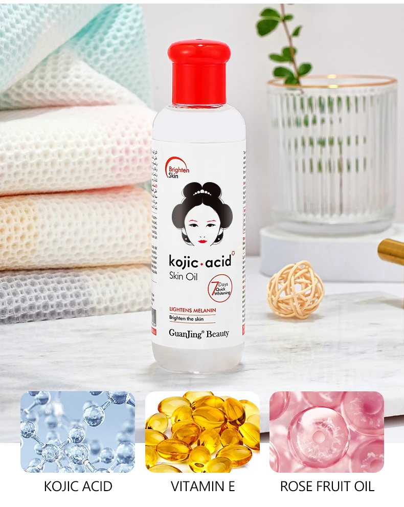 Guanjing Kojic Acid Skin Oil Face Brightening Smooth Skin Tightening Lightens Melanin Skin Rose Body Essential Oil